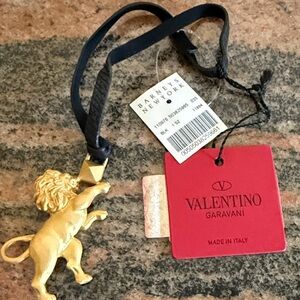 Valentino Garavani Gold Lion Keychain with Black Strap
